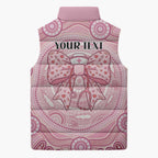 Aussie Nurse Personalised Sleeveless Puffer Jacket Pink Stethoscope Coquette Bow Aboriginal Dot Art