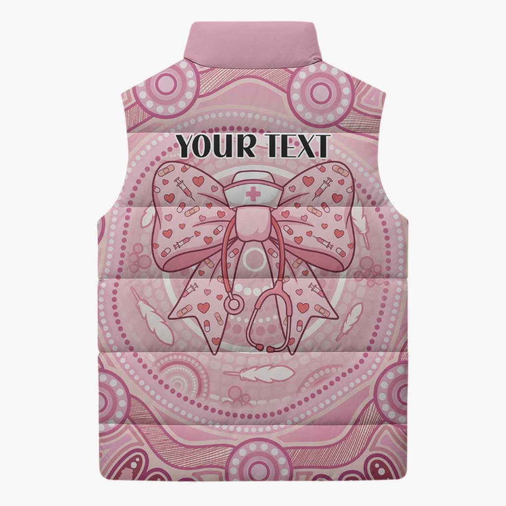 Aussie Nurse Personalised Sleeveless Puffer Jacket Pink Stethoscope Coquette Bow Aboriginal Dot Art
