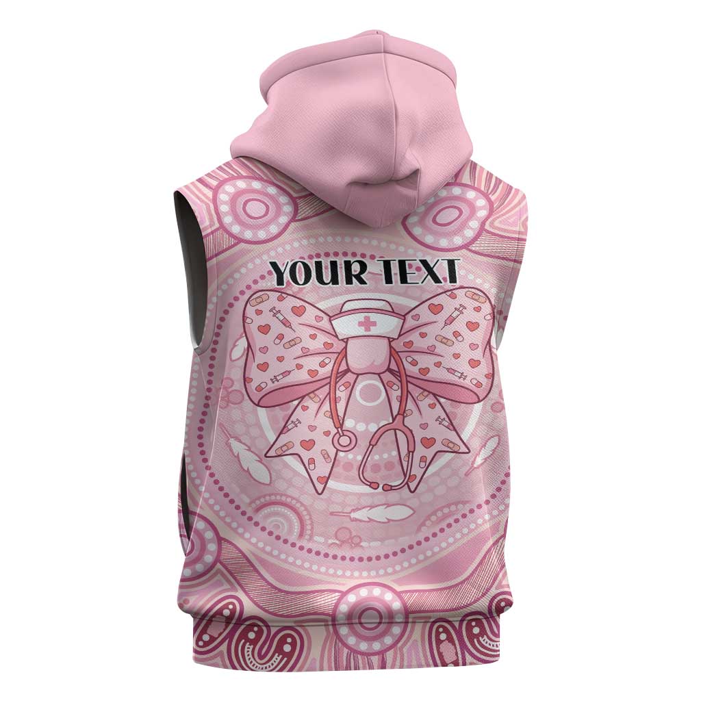 Aussie Nurse Personalised Sleeveless Zip Hoodie Pink Stethoscope Coquette Bow Aboriginal Dot Art