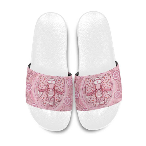 Aussie Nurse Slide Sandals Pink Stethoscope Coquette Bow Aboriginal Dot Art