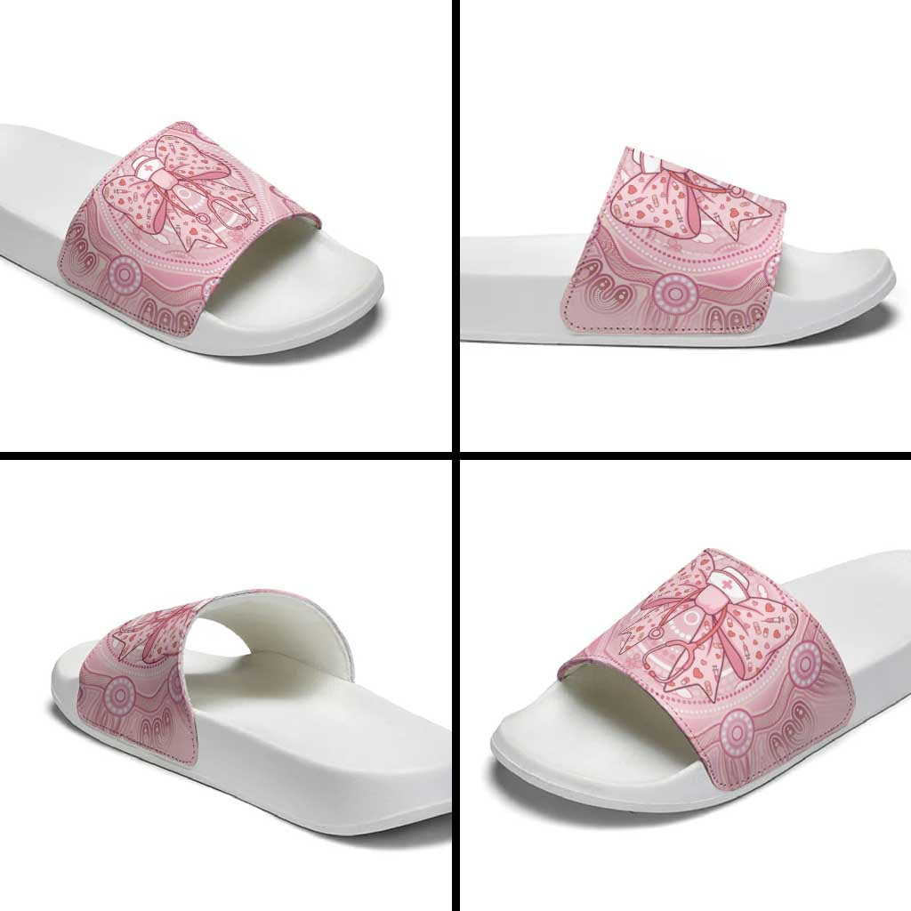 Aussie Nurse Slide Sandals Pink Stethoscope Coquette Bow Aboriginal Dot Art