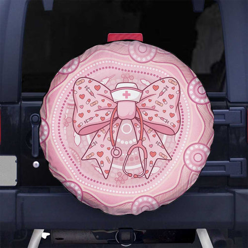 Aussie Nurse Spare Tire Cover Pink Stethoscope Coquette Bow Aboriginal Dot Art