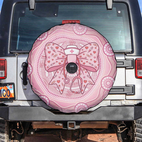 Aussie Nurse Spare Tire Cover Pink Stethoscope Coquette Bow Aboriginal Dot Art