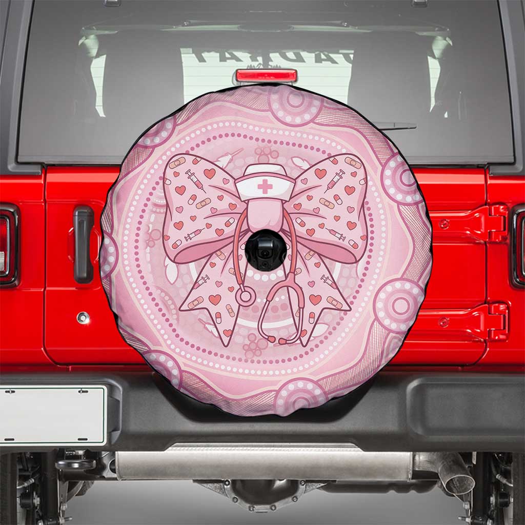 Aussie Nurse Spare Tire Cover Pink Stethoscope Coquette Bow Aboriginal Dot Art