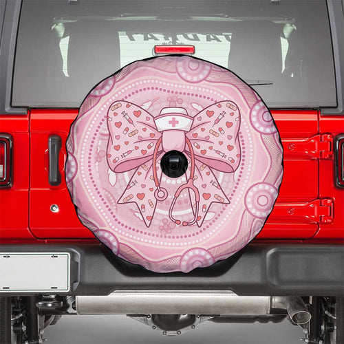 Aussie Nurse Spare Tire Cover Pink Stethoscope Coquette Bow Aboriginal Dot Art