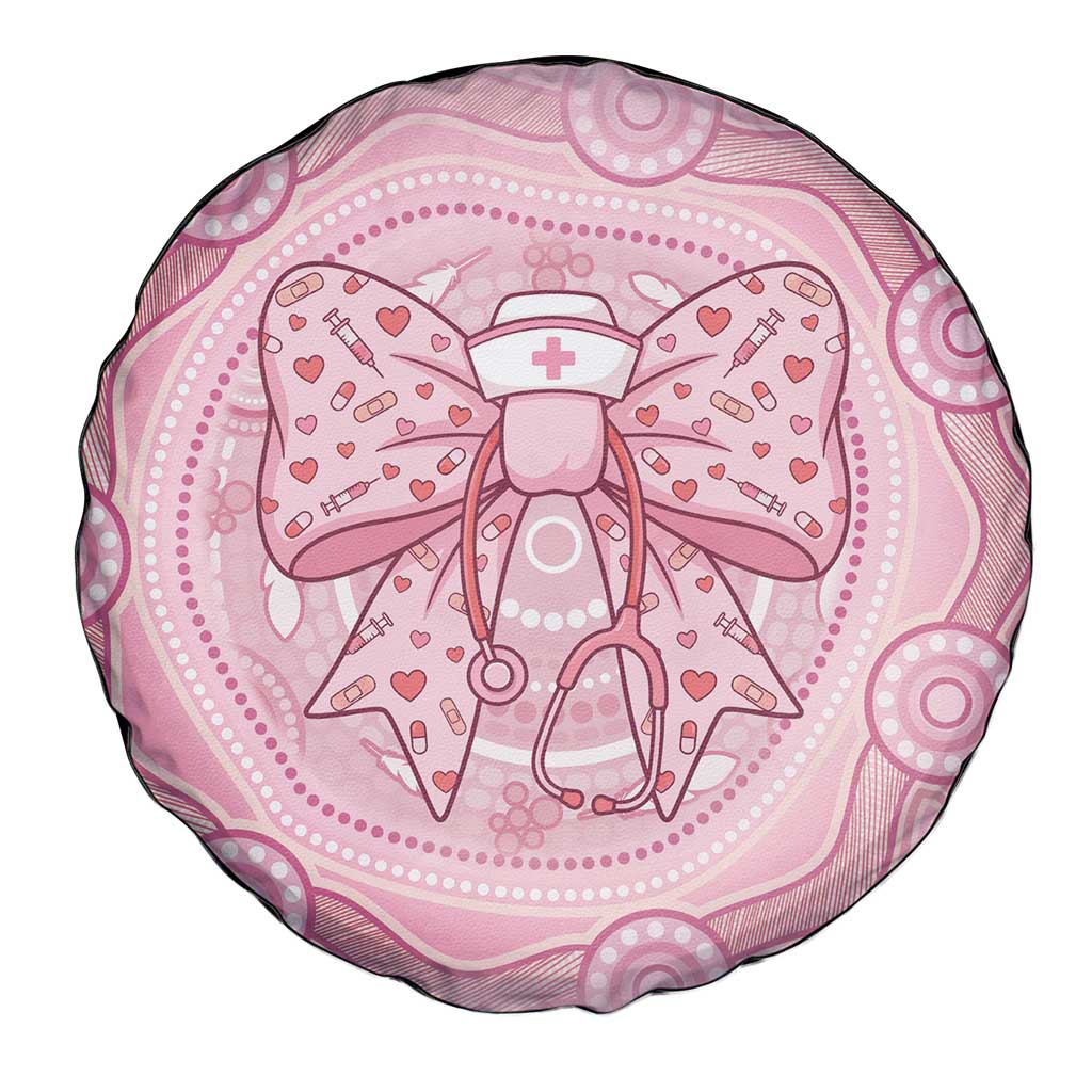 Aussie Nurse Spare Tire Cover Pink Stethoscope Coquette Bow Aboriginal Dot Art