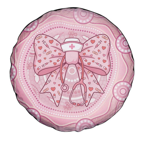Aussie Nurse Spare Tire Cover Pink Stethoscope Coquette Bow Aboriginal Dot Art