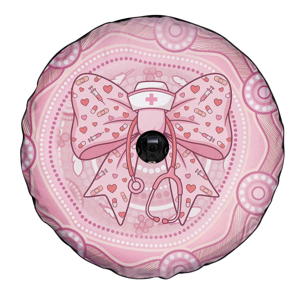 Aussie Nurse Spare Tire Cover Pink Stethoscope Coquette Bow Aboriginal Dot Art
