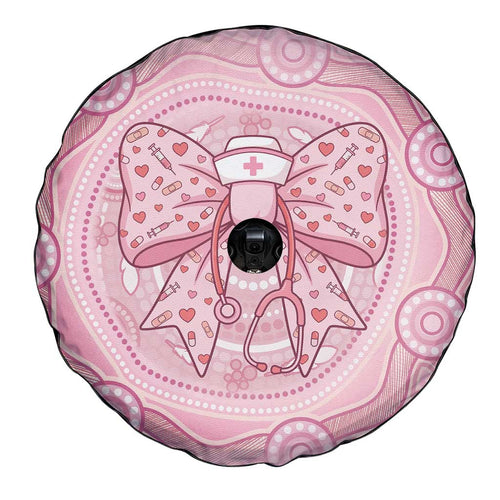 Aussie Nurse Spare Tire Cover Pink Stethoscope Coquette Bow Aboriginal Dot Art