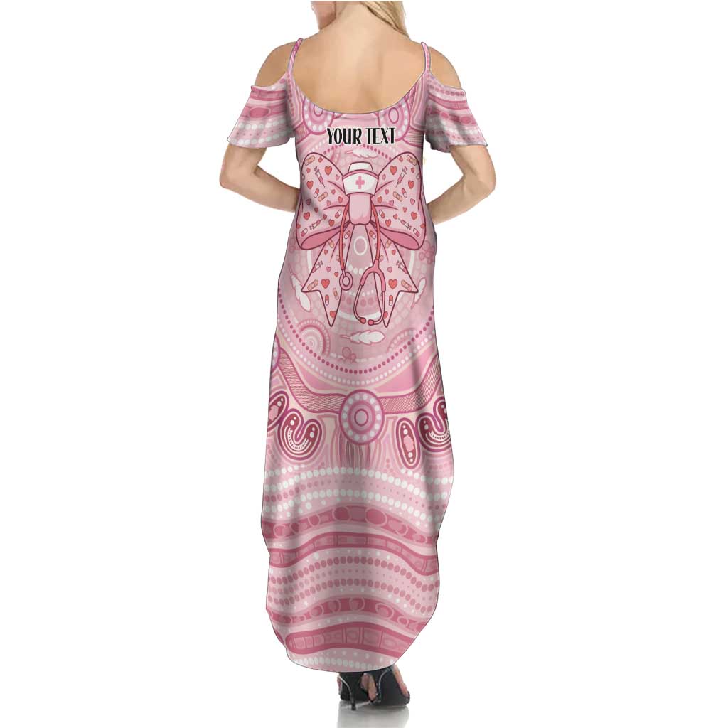 Aussie Nurse Personalised Summer Maxi Dress Pink Stethoscope Coquette Bow Aboriginal Dot Art