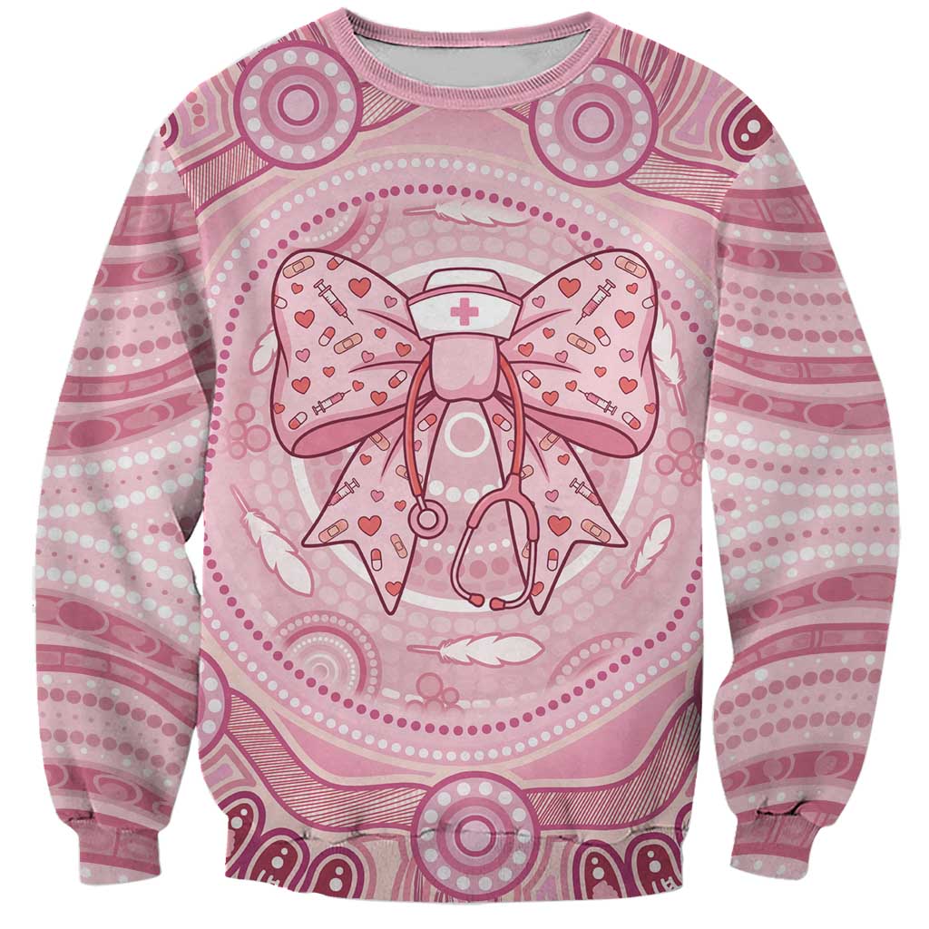 Aussie Nurse Personalised Sweatshirt Pink Stethoscope Coquette Bow Aboriginal Dot Art