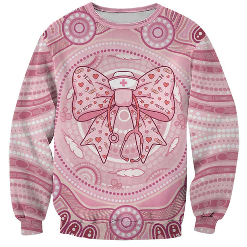 Aussie Nurse Personalised Sweatshirt Pink Stethoscope Coquette Bow Aboriginal Dot Art