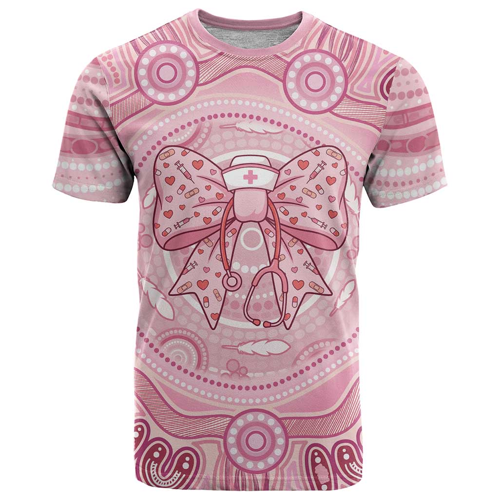 Aussie Nurse Personalised T Shirt Pink Stethoscope Coquette Bow Aboriginal Dot Art
