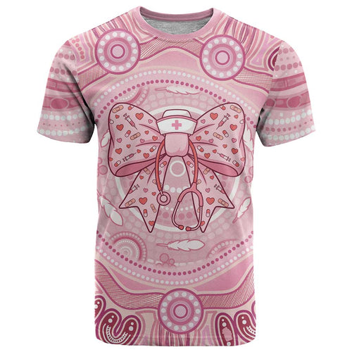 Aussie Nurse Personalised T Shirt Pink Stethoscope Coquette Bow Aboriginal Dot Art