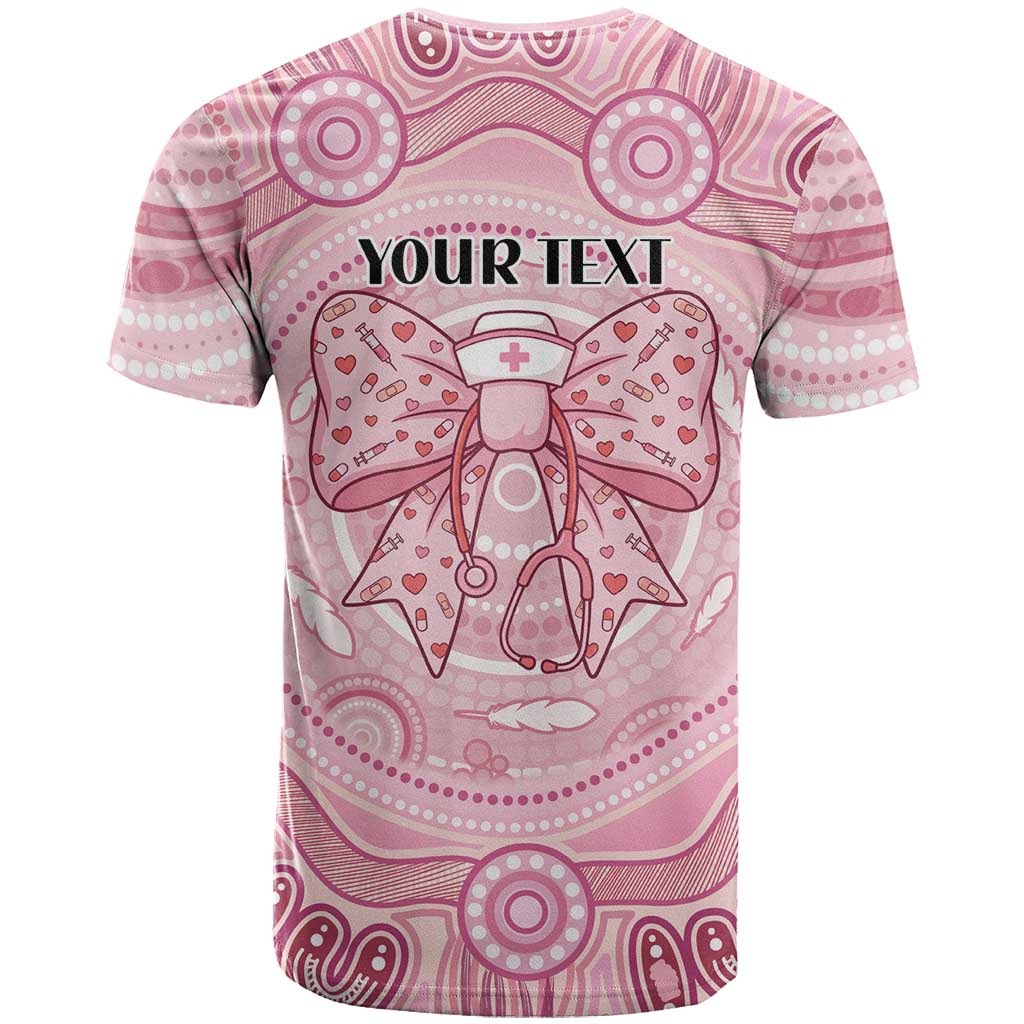 Aussie Nurse Personalised T Shirt Pink Stethoscope Coquette Bow Aboriginal Dot Art