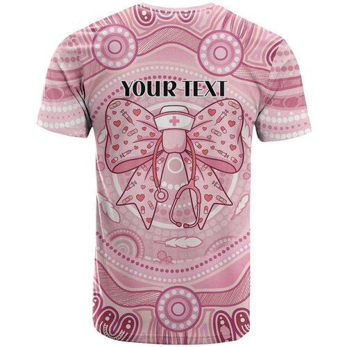 Aussie Nurse Personalised T Shirt Pink Stethoscope Coquette Bow Aboriginal Dot Art