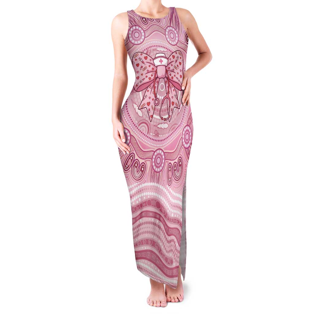 Aussie Nurse Personalised Tank Maxi Dress Pink Stethoscope Coquette Bow Aboriginal Dot Art