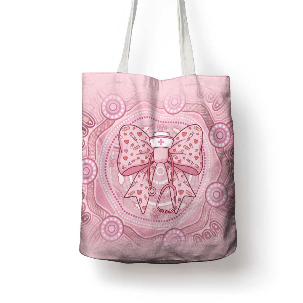 Aussie Nurse Tote Bag Pink Stethoscope Coquette Bow Aboriginal Dot Art