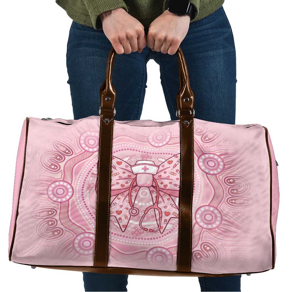 Aussie Nurse Travel Bag Pink Stethoscope Coquette Bow Aboriginal Dot Art