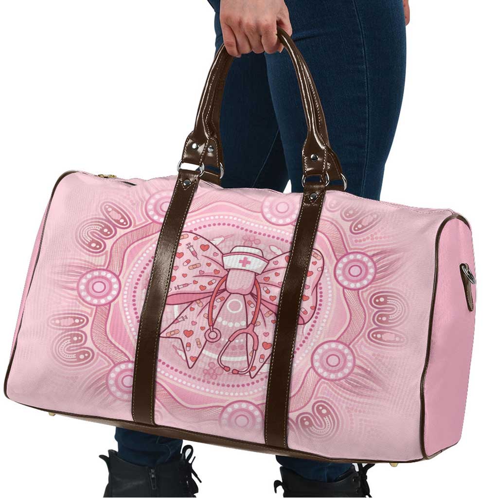 Aussie Nurse Travel Bag Pink Stethoscope Coquette Bow Aboriginal Dot Art