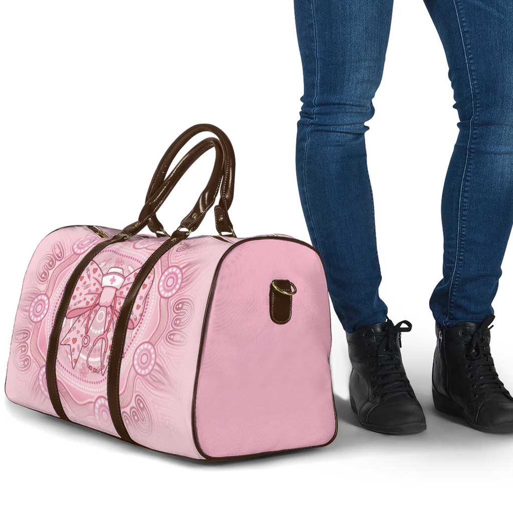 Aussie Nurse Travel Bag Pink Stethoscope Coquette Bow Aboriginal Dot Art