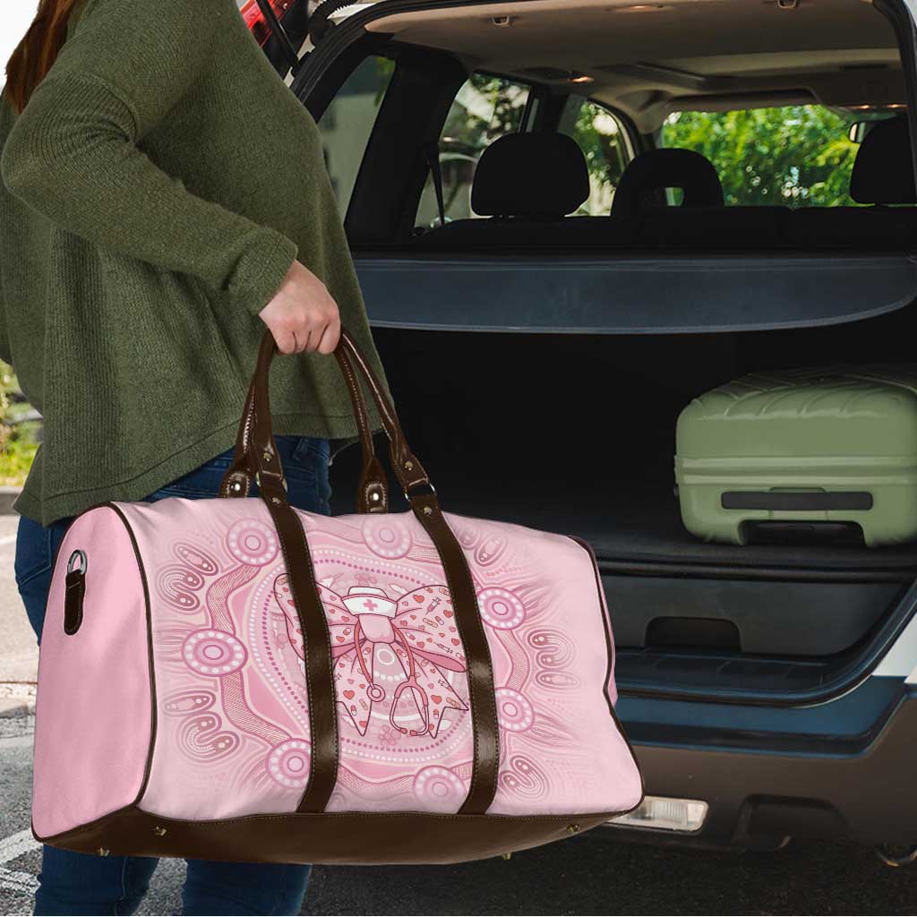 Aussie Nurse Travel Bag Pink Stethoscope Coquette Bow Aboriginal Dot Art