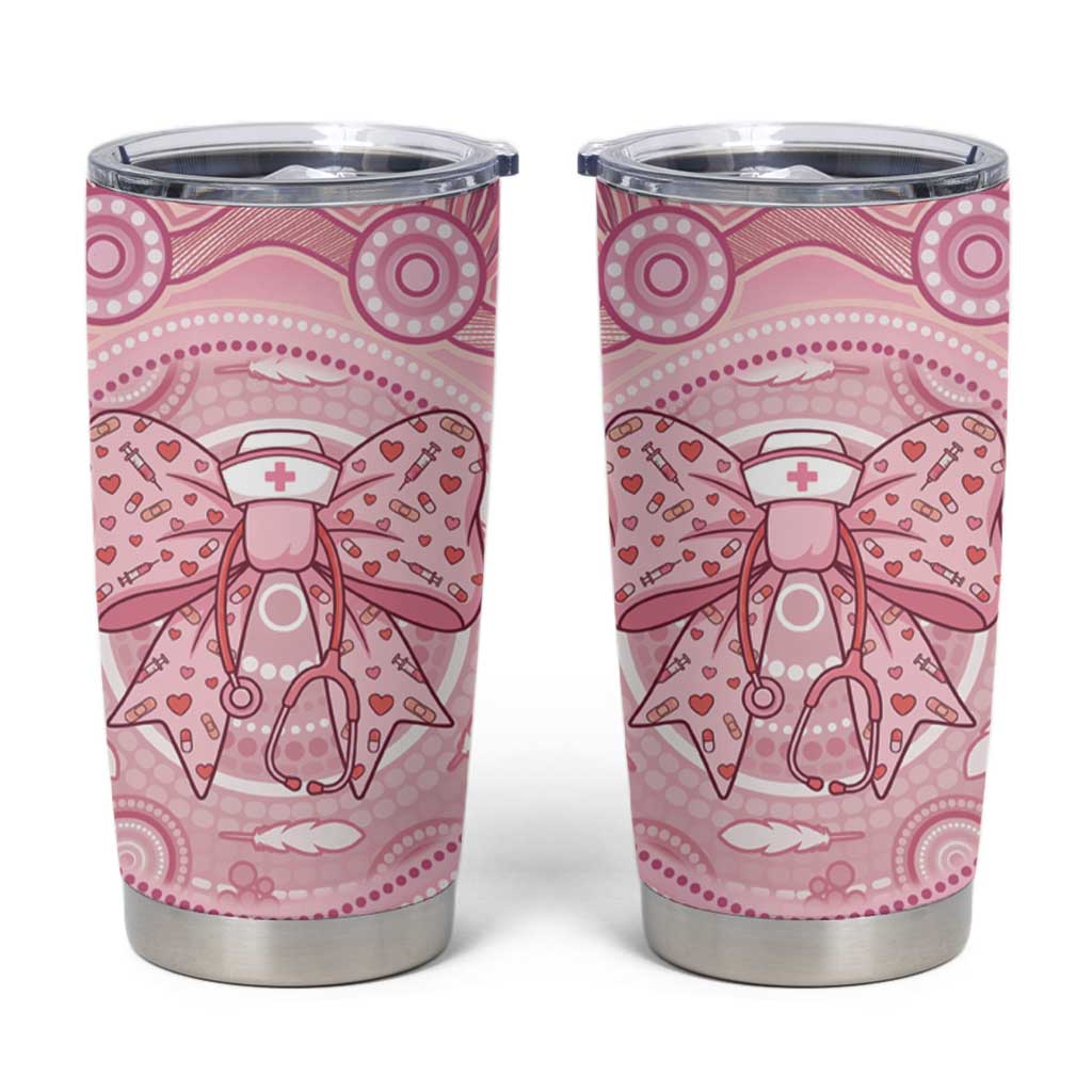 Aussie Nurse Personalised Tumbler Cup Pink Stethoscope Coquette Bow Aboriginal Dot Art