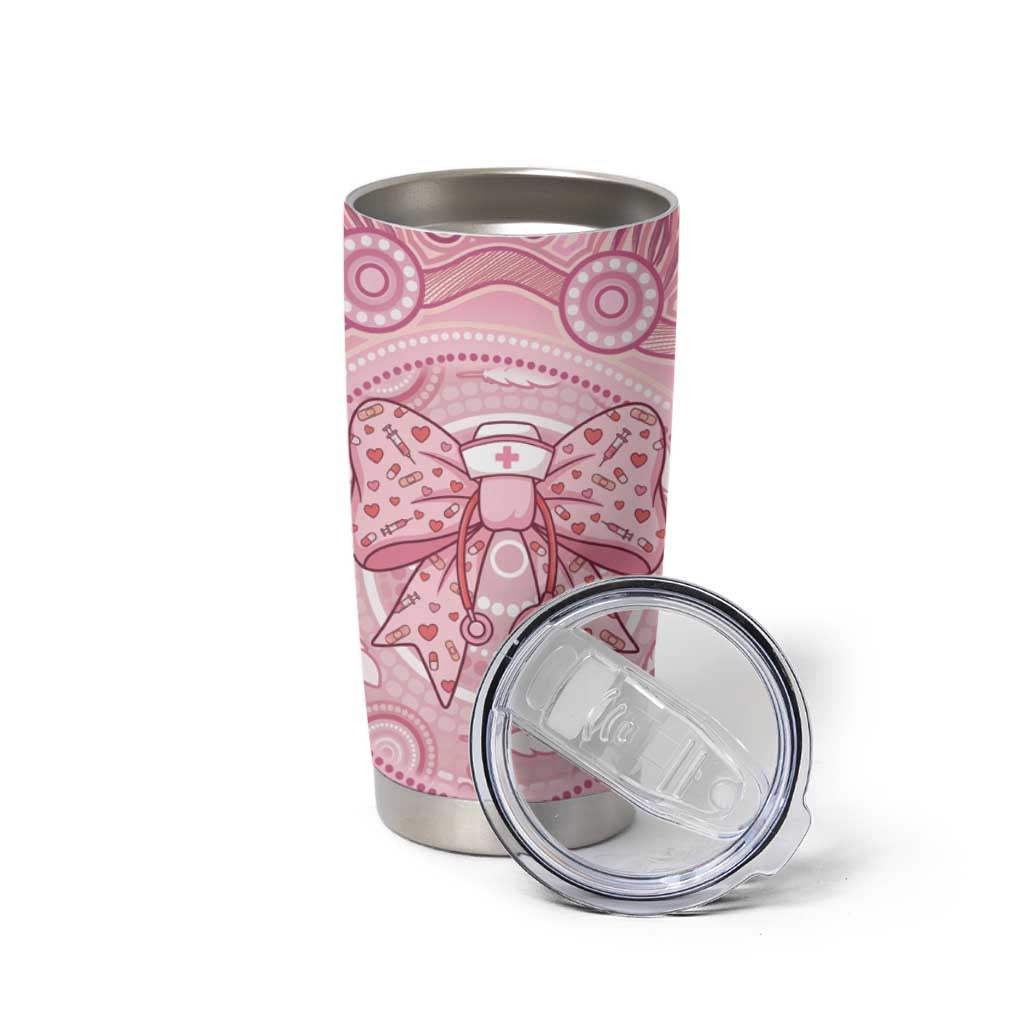 Aussie Nurse Personalised Tumbler Cup Pink Stethoscope Coquette Bow Aboriginal Dot Art