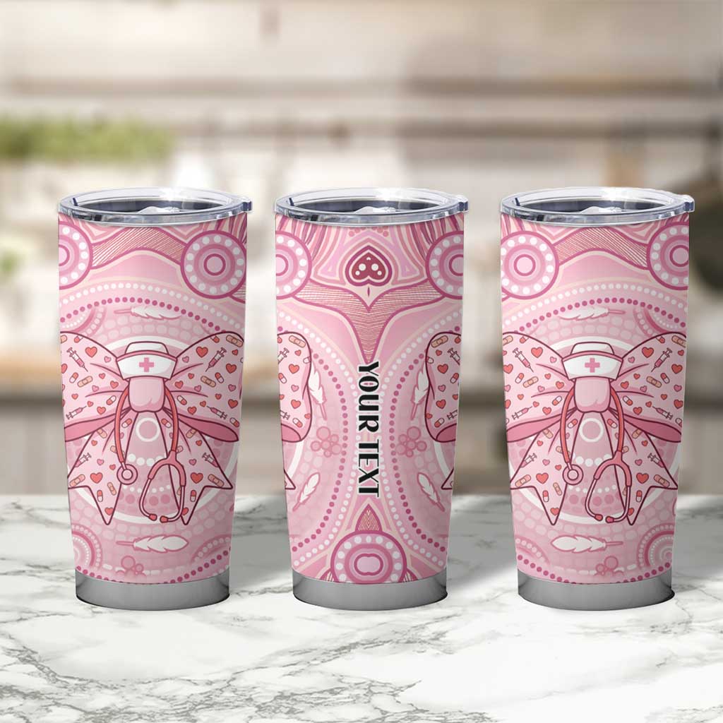 Aussie Nurse Personalised Tumbler Cup Pink Stethoscope Coquette Bow Aboriginal Dot Art
