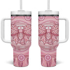 Aussie Nurse Personalised Tumbler With Handle Pink Stethoscope Coquette Bow Aboriginal Dot Art