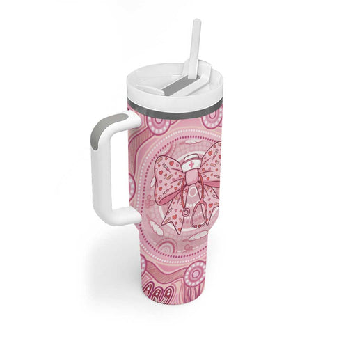 Aussie Nurse Personalised Tumbler With Handle Pink Stethoscope Coquette Bow Aboriginal Dot Art