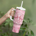 Aussie Nurse Personalised Tumbler With Handle Pink Stethoscope Coquette Bow Aboriginal Dot Art