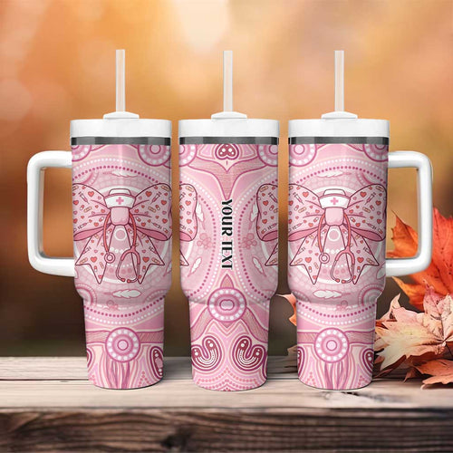 Aussie Nurse Personalised Tumbler With Handle Pink Stethoscope Coquette Bow Aboriginal Dot Art