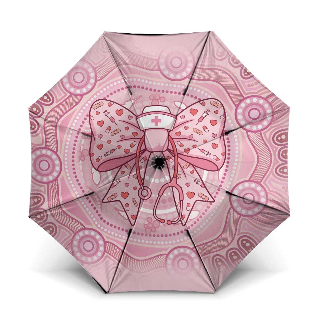 Aussie Nurse Umbrella Pink Stethoscope Coquette Bow Aboriginal Dot Art
