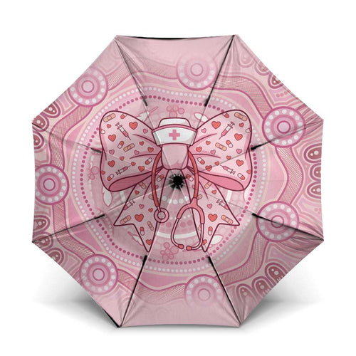 Aussie Nurse Umbrella Pink Stethoscope Coquette Bow Aboriginal Dot Art