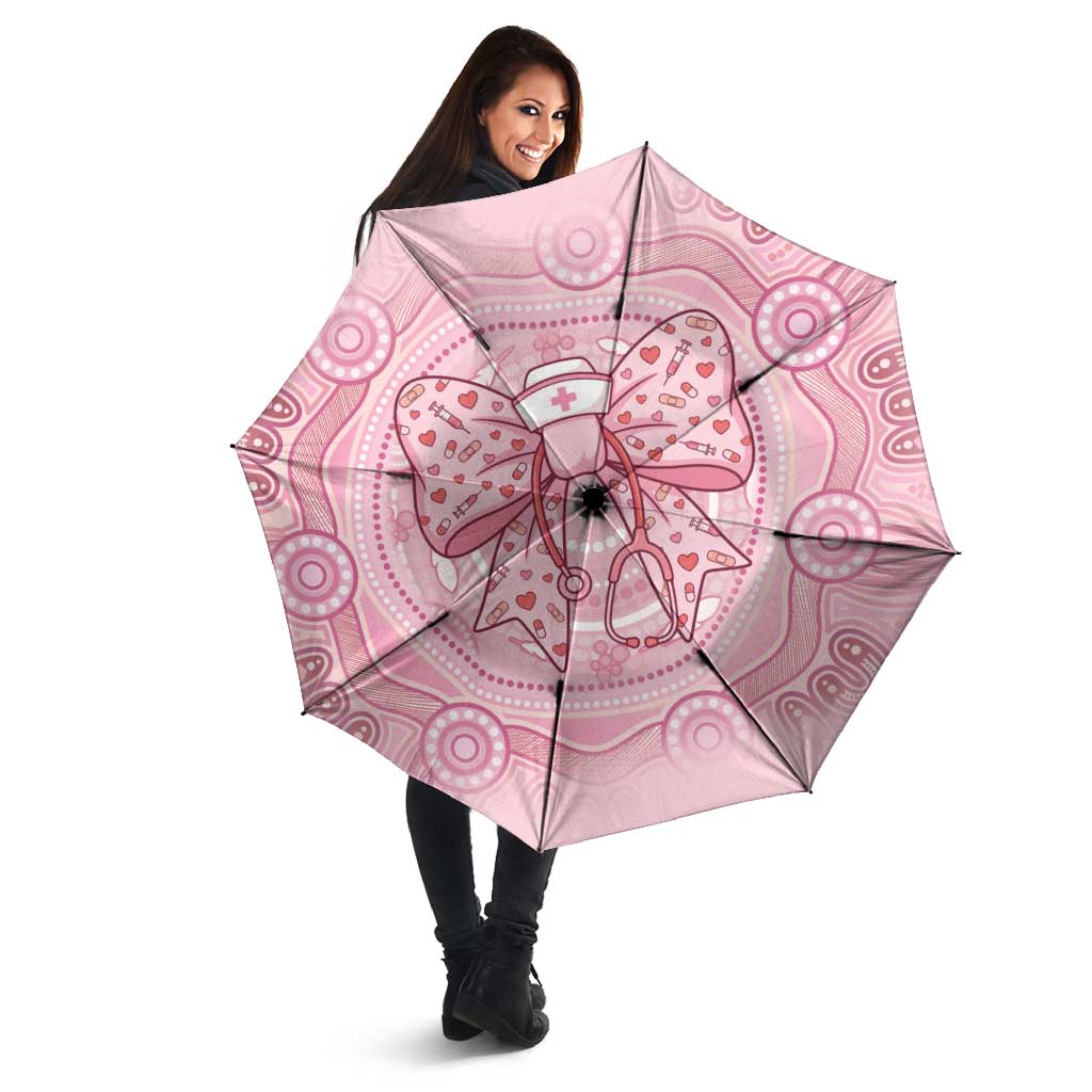 Aussie Nurse Umbrella Pink Stethoscope Coquette Bow Aboriginal Dot Art