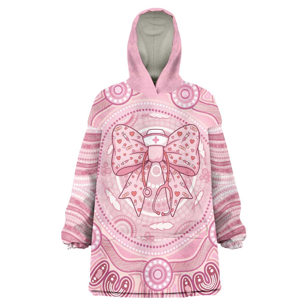 Aussie Nurse Personalised Wearable Blanket Hoodie Pink Stethoscope Coquette Bow Aboriginal Dot Art