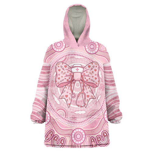 Aussie Nurse Personalised Wearable Blanket Hoodie Pink Stethoscope Coquette Bow Aboriginal Dot Art