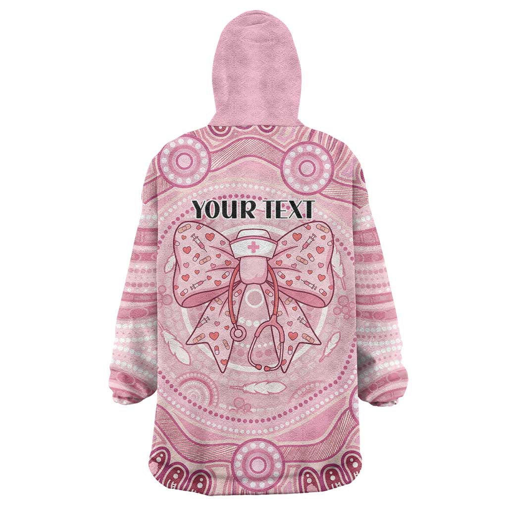 Aussie Nurse Personalised Wearable Blanket Hoodie Pink Stethoscope Coquette Bow Aboriginal Dot Art