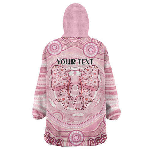 Aussie Nurse Personalised Wearable Blanket Hoodie Pink Stethoscope Coquette Bow Aboriginal Dot Art