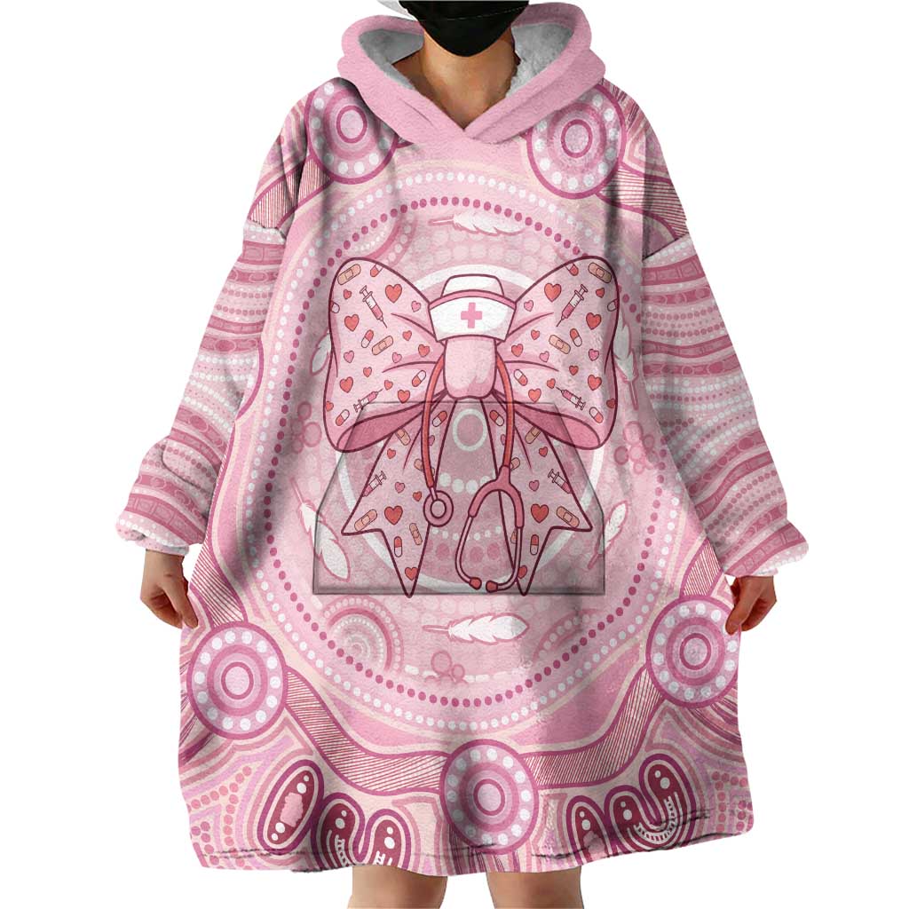 Aussie Nurse Personalised Wearable Blanket Hoodie Pink Stethoscope Coquette Bow Aboriginal Dot Art