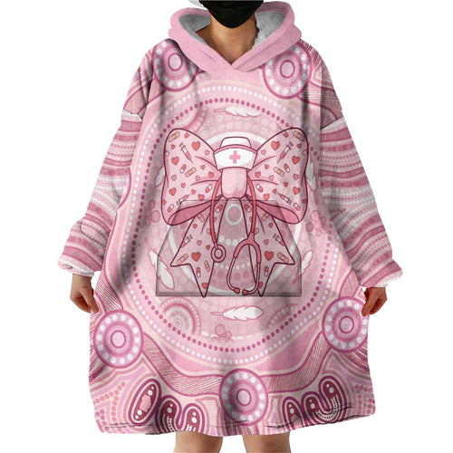 Aussie Nurse Personalised Wearable Blanket Hoodie Pink Stethoscope Coquette Bow Aboriginal Dot Art