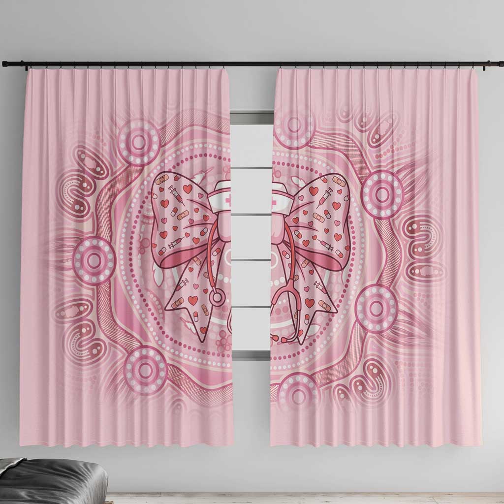 Aussie Nurse Window Curtain Pink Stethoscope Coquette Bow Aboriginal Dot Art