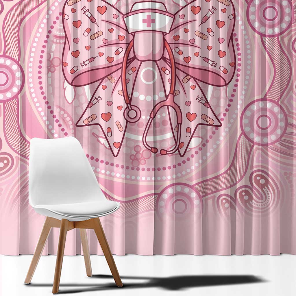 Aussie Nurse Window Curtain Pink Stethoscope Coquette Bow Aboriginal Dot Art