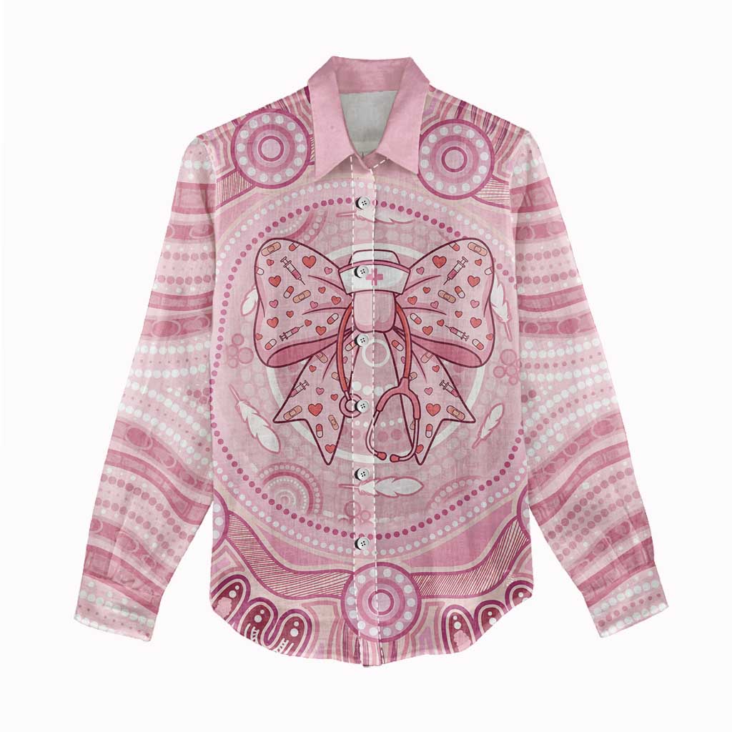 Aussie Nurse Personalised Women Casual Shirt Pink Stethoscope Coquette Bow Aboriginal Dot Art