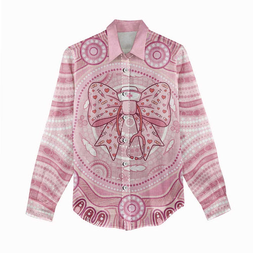 Aussie Nurse Personalised Women Casual Shirt Pink Stethoscope Coquette Bow Aboriginal Dot Art