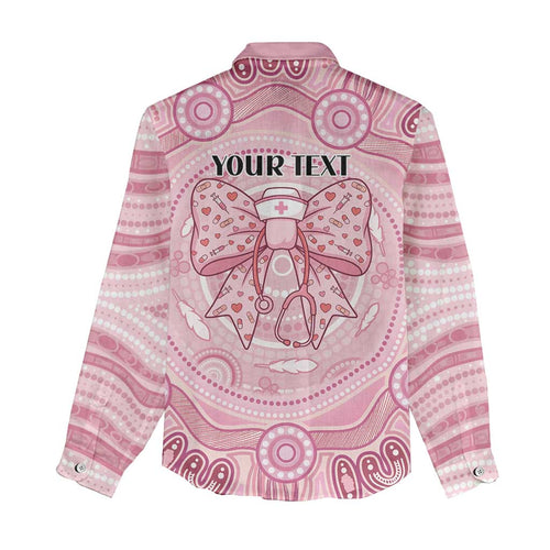 Aussie Nurse Personalised Women Casual Shirt Pink Stethoscope Coquette Bow Aboriginal Dot Art