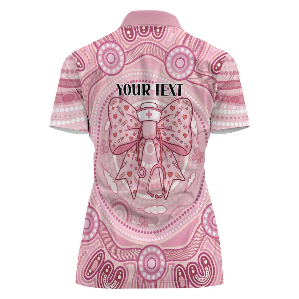 Aussie Nurse Personalised Women Polo Shirt Pink Stethoscope Coquette Bow Aboriginal Dot Art