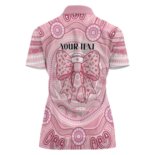 Aussie Nurse Personalised Women Polo Shirt Pink Stethoscope Coquette Bow Aboriginal Dot Art