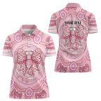 Aussie Nurse Personalised Women Polo Shirt Pink Stethoscope Coquette Bow Aboriginal Dot Art
